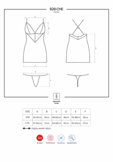 Сатиновый комплект для сна с кружевом Obsessive 828-CHE-1 chemise & thong L/XL, черный, сорочка, numer zdjęcia 8
