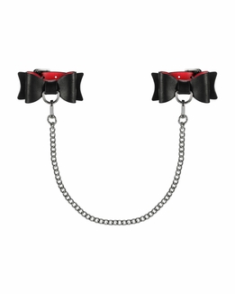 Кожаные наручники-банты с длинной цепью Obsessive A745 cuffs, черно-красные, длинная цепь, numer zdjęcia 4