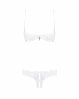 Эротический комплект с бюстгальтером-получашкой Obsessive Alabastra S/M, белый, трусики с доступом, фото №6