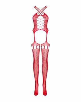 Бодистокинг Obsessive Bodystocking G313 S/M/L red, шнуровка, геометрический декор, фото №6