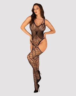 Ажурный бодистокинг под паутину Obsessive Bodystocking G325 black S/M/L, черный, комбинезон, имитаци, фото №4