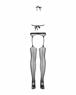 Сетчатый бодистокинг с имитацией топа, пояса и чулок Obsessive Bodystocking N108 S/M/L, черный, комб, фото №7