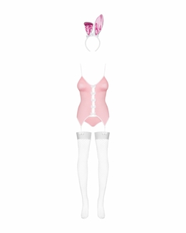Эротический костюм зайки Obsessive Bunny suit 4 pcs costume pink S/M, розовый, топ с подвязками, тру, numer zdjęcia 6