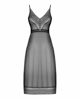 Полупрозрачная длинная сорочка Obsessive Estiqua chemise XL/2XL, черный, ассиметричный крой, numer zdjęcia 6