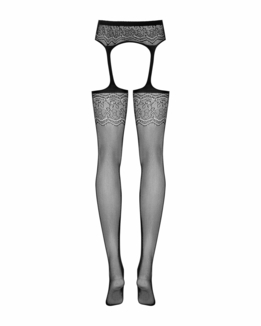 Сетчатые чулки-стокинги с цветочным рисунком Obsessive Garter stockings S207 S/M/L, черные, имитация, numer zdjęcia 7