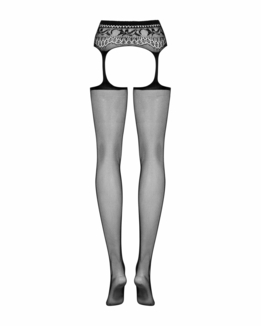 Сетчатые чулки-стокинги с кружевным поясом Obsessive Garter stockings S307 S/M/L, черные, имитация г, photo number 7
