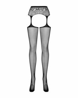 Сетчатые чулки-стокинги с кружевным поясом Obsessive Garter stockings S307 XL/XXL, черные, имитация, photo number 6