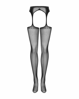 Сетчатые чулки-стокинги со стрелкой Obsessive Garter stockings S314 S/M/L, черные, имитация гартеров, фото №6