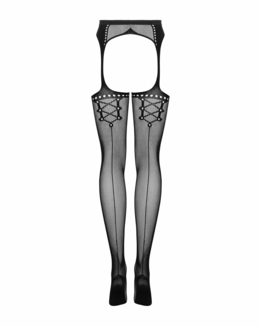 Сетчатые чулки-стокинги со стрелкой Obsessive Garter stockings S314 S/M/L, черные, имитация гартеров, фото №7