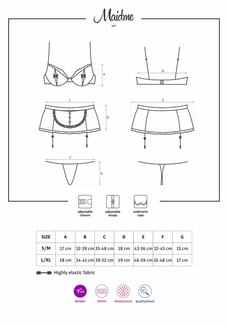 Эротический костюм горничной Obsessive Maidme set 5pcs S/M, бюстгальтер, пояс с фартуком, чулки, стр, фото №8