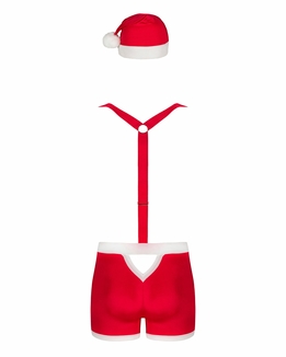 Мужской эротический костюм Санта-Клауса Obsessive Mr Claus S/M, боксеры на подтяжках, шапочка с помп, фото №7