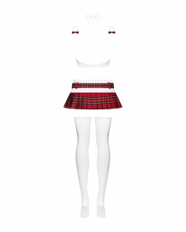 Эротический костюм школьницы с мини-юбкой Obsessive Schooly 5pcs costume L/XL бело-красный, топ, юбк, фото №7