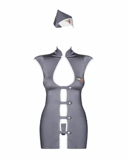 Эротический костюм стюардессы Obsessive Stewardess 3 pcs costume grey L/XL, серый, платье, стринги,, фото №6