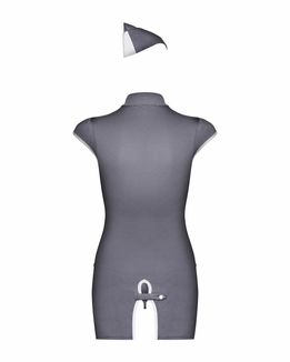 Эротический костюм стюардессы Obsessive Stewardess 3 pcs costume grey L/XL, серый, платье, стринги,, photo number 7