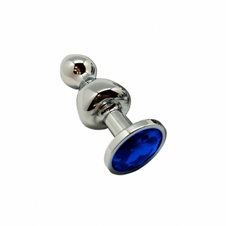 Металлическая анальна пробка Wooomy Lollypop Double Ball Metal Plug Blue S, диаметр 2,8 см, длина 8,, фото №2