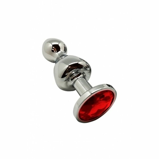 Металлическая анальна пробка Wooomy Lollypop Double Ball Metal Plug Red S диаметр 2,8см, длина 8,5см, фото №2