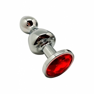 Металлическая анальная пробка Wooomy Lollypop Double Ball Metal Plug Red L диаметр 3,5, длина 10,5 с, фото №2
