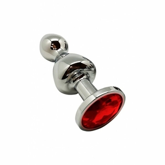 Металлическая анальная пробка Wooomy Lollypop Double Ball Metal Plug Red M диаметр 3,1см, длина 9,4с, фото №2