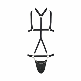 Комплект мужского белья из стреп Passion 039 SET ANDREW L/XL Black, стринги, шлейка, numer zdjęcia 6