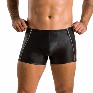Мужские кожаные боксеры с молниями Passion 049 SHORT MATT L/XL Black, photo number 2