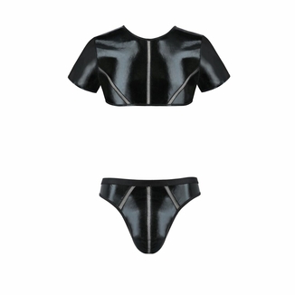 Комплект мужского белья под латекс Passion 057 SET PETER L/XL Black, кроп-топ, стринги, numer zdjęcia 6