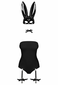 Эротический костюм кролика Obsessive Bunny costume S/M, black, боди, чокер, гартеры, чулки, маска, photo number 4