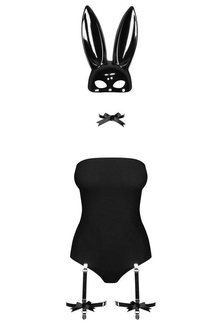 Эротический костюм кролика Obsessive Bunny costume S/M, black, боди, чокер, гартеры, чулки, маска, numer zdjęcia 4