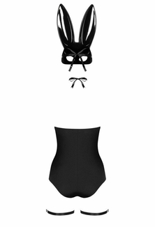 Эротический костюм кролика Obsessive Bunny costume S/M, black, боди, чокер, гартеры, чулки, маска, photo number 5