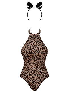 Эротический костюм леопарда Obsessive Leocatia teddy S/M, боди, обруч с ушками, фото №4