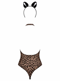 Эротический костюм леопарда Obsessive Leocatia teddy XXL, боди, обруч с ушками, numer zdjęcia 5