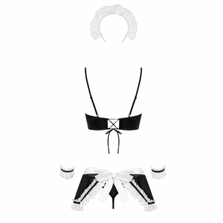 Атласный эротический костюм горничной Obsessive Maid set S/M, black, 5 предметов, numer zdjęcia 5