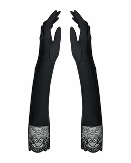 Высокие перчатки с камнями и кружевом Obsessive Miamor gloves, black, photo number 2