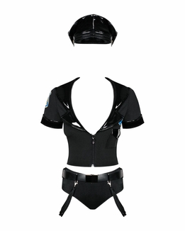 Эротический костюм полицейского Obsessive Police set S/M, black, топ, шорты, кепка, пояс, портупея, фото №3