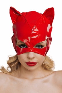 Эротическая лакированная маска D&A Кошечка, красная, фото №2