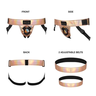 Трусы для страпона Strap-On-Me Leatherette Harness Curious  Holographic Rose Gold, numer zdjęcia 3