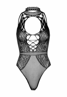 Leg Avenue Net and lace halter bodysuit OS Black, фото №12