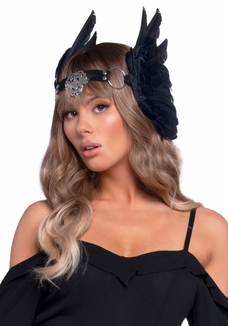 Повязка на голову с крыльями Leg Avenue Feather headband Black, перья и натуральная кожа, фото №2