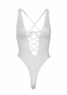 Кружевное боди Leg Avenue Floral lace thong teddy White, шнуровка на груди, one size, photo number 9