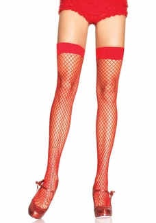 Чулки-сетка Leg Avenue Fishnet Thigh Highs Red, мелкая сетка, one size, фото №2