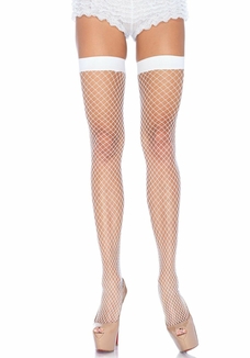 Чулки-сетка Leg Avenue Fishnet Thigh Highs White, мелкая сетка, one size, фото №2