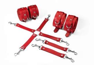 Набор для БДСМ 3 в 1 Feral Feelings BDSM Kit 3 Red, red, наручники, поножи, крестовина, фото №2