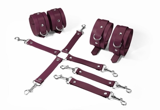 Набор для БДСМ 3 в 1 Feral Feelings BDSM Kit 3 Burgundy, burgundy, наручники, поножи, крестовина, фото №2
