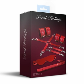 Набор Feral Feelings BDSM Kit 5 Red, наручники, поножи, крестовина, маска, паддл, numer zdjęcia 3