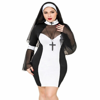 Эротический костюм монашки JSY «Грешница Лола» Plus Size Black, платье, крест, апостольник, фото №2