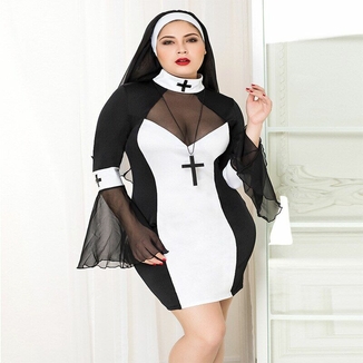Эротический костюм монашки JSY «Грешница Лола» Plus Size Black, платье, крест, апостольник, photo number 4