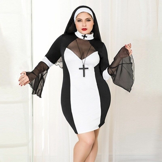 Эротический костюм монашки JSY «Грешница Лола» Plus Size Black, платье, крест, апостольник, фото №6