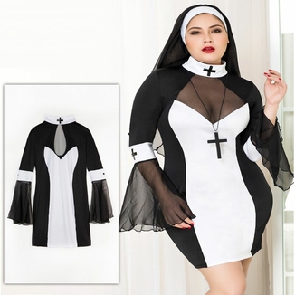 Эротический костюм монашки JSY «Грешница Лола» Plus Size Black, платье, крест, апостольник, фото №7