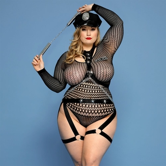 Эротический костюм полицейской JSY «Дерзкая Сюзи» Plus Size, Black, рукава, нунчаки, ремни, цепи, фото №2
