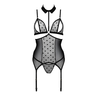 Корсет с открытой грудью Passion DOMINICA CORSET S/M black, пажи для чулок, стринги, фото №4