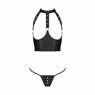 Комплект белья с открытой грудью Passion GENEVIA SET WITH OPEN BRA L/XL black, корсет, стринги, фото №4